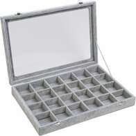 Jewelry box / Storage box Gray velvet with lid 24 compartments / jewelry display